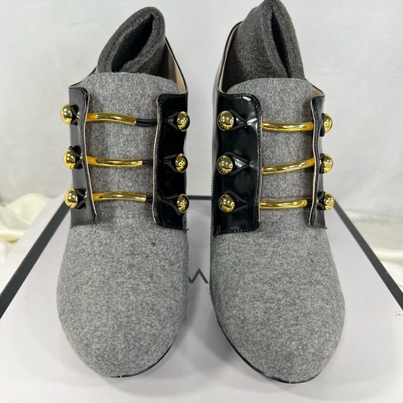 NEW w/Flaws Nine West Leather Black Gray Brianny Bootie Boot Heel Shoe 11 - Picture 3 of 11